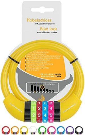Prometheus zamek rowerowy dla dzieci zamek kablowy do roweru dziecięcego kod numeryczny 650 mm żółty