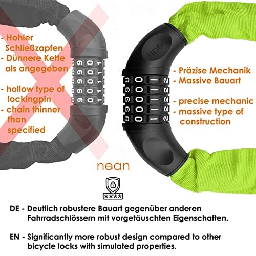 nean Zapięcie rowerowe z cyframi i wysokim stopniem bezpieczeństwa, za - obrazek 9