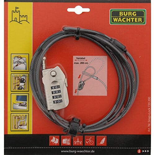 Burg-Wächter zapięcie kablowe z zamkiem szyfrowym, Snap+Lock, 2 metry, - obrazek 2