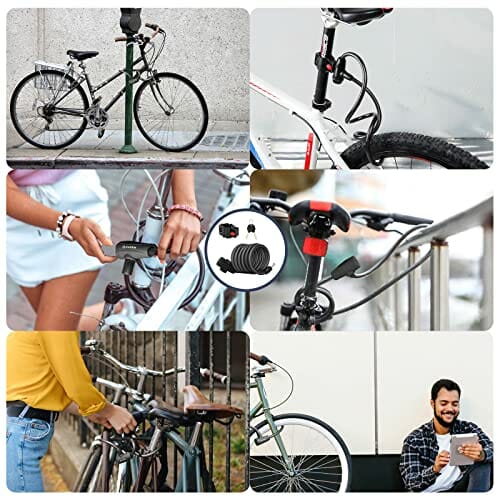 Wonnell Zamek rowerowy, 180 cm/12 mm, spiralny zamek z 2 kluczami, zapięcie rowerowe do dużych obciążeń, bardzo wysoki poziom bezpieczeństwa do roweru, tricycle, skutera, zamka rowerowego - obrazek 2