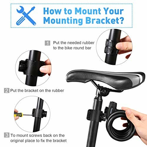 Blokada rowerowa Blokada kablowa 180 cm/12 mm z 2 kluczami i metalową linką Wytrzymała blokada rowerowa, bezpieczna kombinacja z uchwytem montażowym, wysokowydajny kabel do roweru trójkołowego skutera - obrazek 3