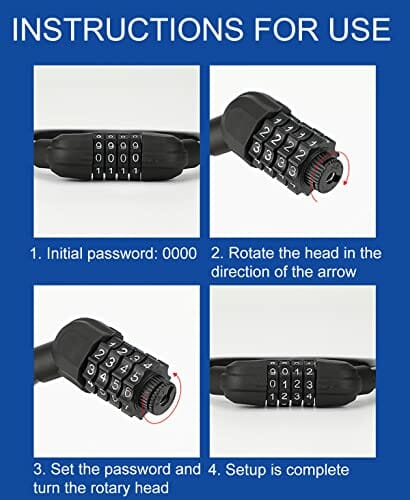 2 szt. Zamek rowerowy z 4-cyfrowym hasłem - kabel antykradzieżowy do r - obrazek 8