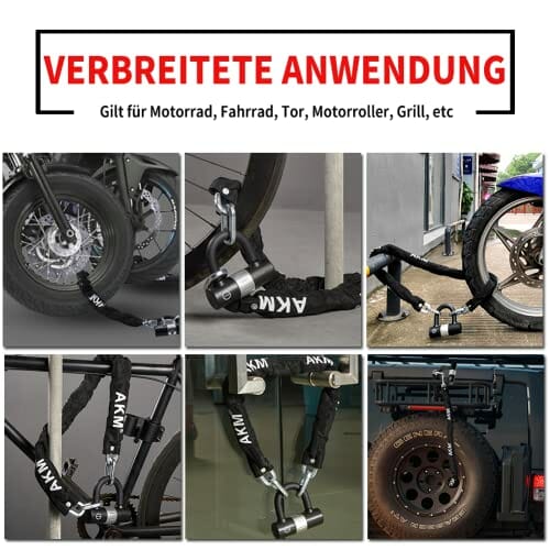 Antykradzieżowy zamek łańcuchowy do motocykla, 90 cm, wytrzymały łańcuch rowerowy o grubości 10 mm, z 4 przyciskami bezpieczeństwa 16 mm, zamek tarczowy, odporny na przecięcia łańcuch rowerowy do skutera - obrazek 4