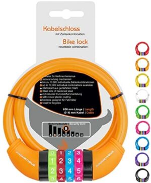 Prometheus zamek rowerowy dla dzieci, zamek kablowy do roweru dziecięcego, kod numeryczny 650 mm w kolorze pomarańczowym