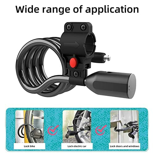 Anweller Zapięcie rowerowe, czytnik linii papilarnych, wodoodporne, przenośne, z uchwytem na zapięcie rowerowe, Smart Lock z 20 odciskami palców, zabezpieczenie przed kradzieżą z drutu stalowego 12 mm (czarne) - obrazek 4
