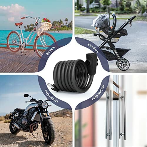 Wonnell Zamek rowerowy, 180 cm/12 mm, spiralny zamek z 2 kluczami, zapięcie rowerowe do dużych obciążeń, bardzo wysoki poziom bezpieczeństwa do roweru, tricycle, skutera, zamka rowerowego - obrazek 3