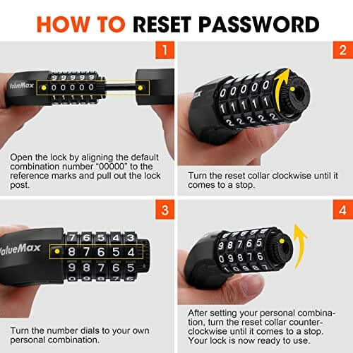 ValueMax Blokada rowerowa z kodem 1000 mm x 8 mm z 5 cyframi w skrócie - obrazek 4