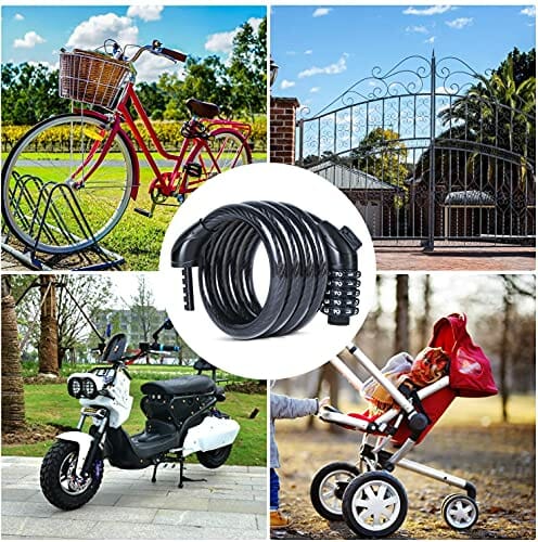 Zamek rowerowy, Sportneer, zamek rowerowy 180 cm/15 mm, zamek łańcuchowy z 5-cyfrowymi kodami, zamek szyfrowy, do roweru rowerowego, motocykla, drzwi, ogrodzenia bramy - obrazek 3