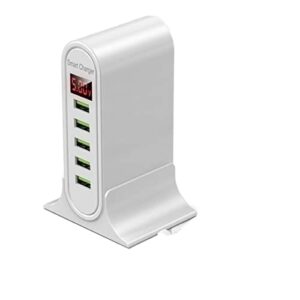 Stacja ładująca USB Ładowarka USB, 5 portów z wyświetlaczem LED Stacja ładująca Multi USB Uniwersalna ładowarka biurkowa do telefonu Stacja ładująca do biura, szkoły i domu (Color : Wit, Size : 1)