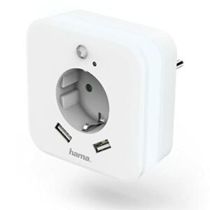 Hama Lampka nocna LED z gniazdkiem, 2 porty USB (lampka z czujnikiem r