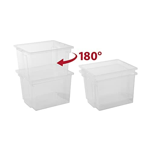 Iris Ohyama, Zestaw 3, Pudełka do przechowywania, 10 L, z pokrywą, możliwość układania w stosy, garaż, sypialnia, pokój dzienny - Useful Storage Box USB-S - Przezroczysty - obrazek 4
