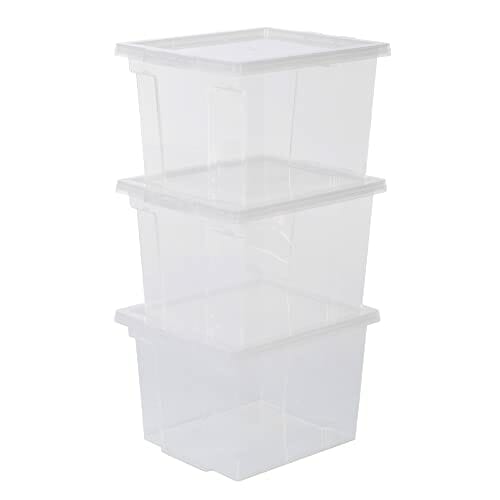 Iris Ohyama, Zestaw 3, Pudełka do przechowywania, 10 L, z pokrywą, możliwość układania w stosy, garaż, sypialnia, pokój dzienny - Useful Storage Box USB-S - Przezroczysty
