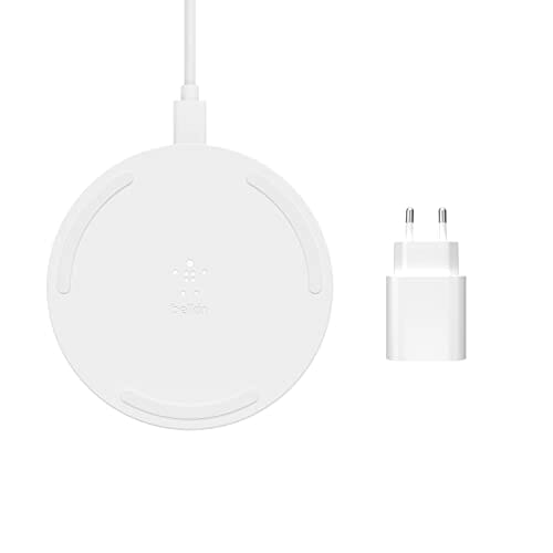 Belkin Boost Charge Bezprzewodowa ładowarka indukcyjna o mocy 15 W (z certyfikatem Qi dla iPhone’a, słuchawek AirPods, urządzeń firm Samsung, Google i innych, dołączony zasilacz sieciowy) – biała