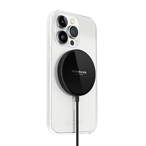 Vonmählen – Aura Mini bezprzewodowa podkładka ładująca do ładowania indukcyjnego do 15 W – bezprzewodowa podkładka do ładowania kompatybilna ze wszystkimi urządzeniami końcowymi obsługującymi technologię MagSafe – do stosowania z etui na telefon komórkowy (czarna) - obrazek 5