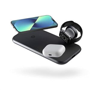 ZENS Dual+Watch 2 x 10 W aluminiowa ładowarka bezprzewodowa 4 w 1 (Apple & Samsung Fast Charging, certyfikat Qi/MFi, zasilacz + kabel w zestawie), kolor czarny