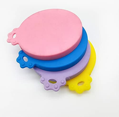 Pinsheng 4 szt. pokrowiec na puszkę na karmę dla zwierząt, silikonowe pokrywki na puszkę, kolorowe uniwersalne silikonowe pokrywki na puszkę dla psów i kotów (fioletowy, różowy, niebieski, żółty) - obrazek 2