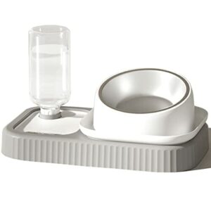 Miska na karmę dla kota, podwójna miska na karmę do mokrej i suchej karmy, z automatyczną butelką na wodę, ergonomiczna miska dla kota, podwyższona nachylenie, miska na karmę, nie rozlewa się i antypoślizgowa (szara)