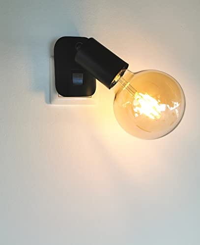 TRANGO 11-059A Oświetlenie wtykowe LED z 1x 4 watową 2500K złota ciepła biała żarówka LED E27 w kolorze czarnym matowym *ANNA* kinkiet, lampka do czytania, lampka nocna, lampa kuchenna - obrazek 7