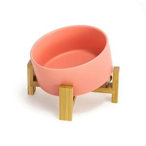 SPUNKYJUNKY Ceramiczna miska dla psa przechylana o 15°, z drewnianym s