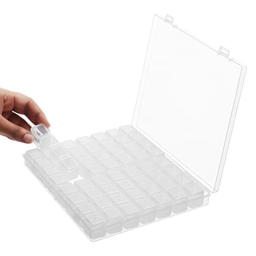 Kurtzy Plastikowe pudełko do przechowywania diamentów z 56 siatkami (3 sztuki) - przezroczyste pudełka organizacyjne - zestaw pojemników do rzemiosła, haftu, DIY, zdobienia paznokci, biżuterii, koralików i diamentów - obrazek 6