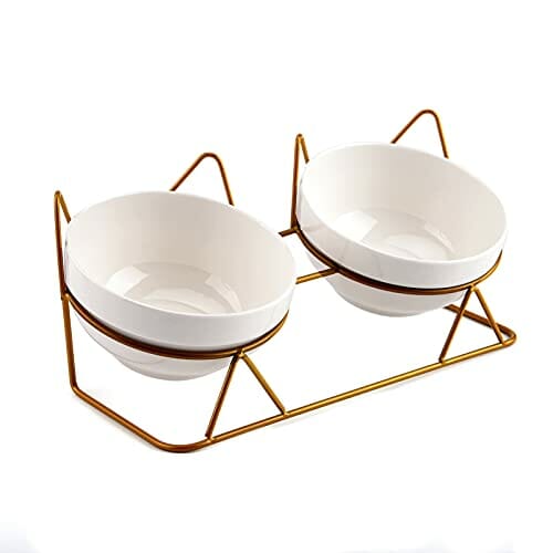 JOELELI Miski dla kotów, podwójne, ceramiczne miski dla zwierząt z nachyleniem 15°, podwyższone miski dla kotów, podstawa na karmę i wodę, stacja karmienia dla kotów, idealne dla szczeniaków, kotów i małych psów (podwójna miska)