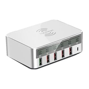 Stacja ładująca USB Szybka ładowarka 100 W Multi USB PD 20 W QC 3.0 Bezprzewodowa ładowarka LCD do biura, szkoły i domu (Color : Wit, Size : 100W PD Edition)