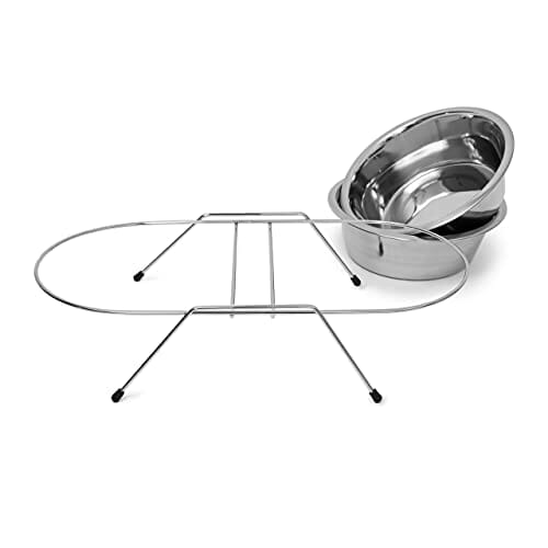 Relaxdays Podwójna miska ze stali nierdzewnej, z podstawką na miskę, miska dla psów i kotów, zestaw 0,47 l na karmę, srebrna - obrazek 3