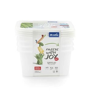 Rotho Domino 4-częściowy zestaw pojemników do zamrażania 0,75 l z motywem do zapisania, tworzywo sztuczne (PP), nie zawiera BPA, białe, 4 x 0,75 l (15,7 x 11,8 x 7,5 cm)