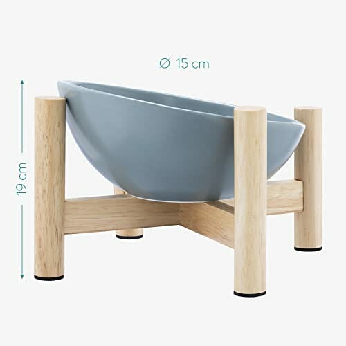 Navaris 2 x miska na karmę dla kota z drewnianym uchwytem – stacja dokarmiania 2 x ceramiczna miska dla kotów i psów – zestaw misków dla psów, z drewnianą podkładką - obrazek 3