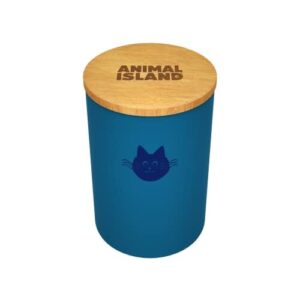 Szklany Pojemnik na Karmę dla Kotów z Drewnianym Wieczkiem Przechowywanie Pokarmu dla Zwierząt Domowych Pojemnik ze Szkła Pokrywka z Drewna Sucha Karma (950 ml, Deep Sea Blue)