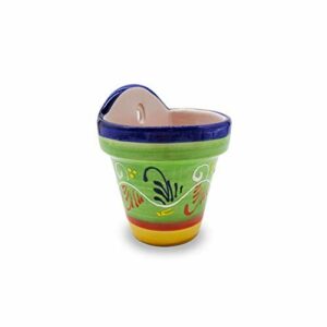 Ręcznie Malowana Ceramiczna Doniczka ścienna "Cordobesa" - Sadzarka Ogrodowa z Otworem do Zawieszania i Drenażu - Dekoracja wnętrz do domu - Wyprodukowano w Hiszpanii - Ø 13cm W 16cm (Zielony)