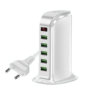 Stacja ładująca USB Uniwersalna 5-portowa inteligentna ładowarka USB do wyświetlacza LED Multi stacja ładująca USB Telefon ściana pulpitu Home 5V 4A do biura, szkoły i domu (Color : Wit, Size : 1)
