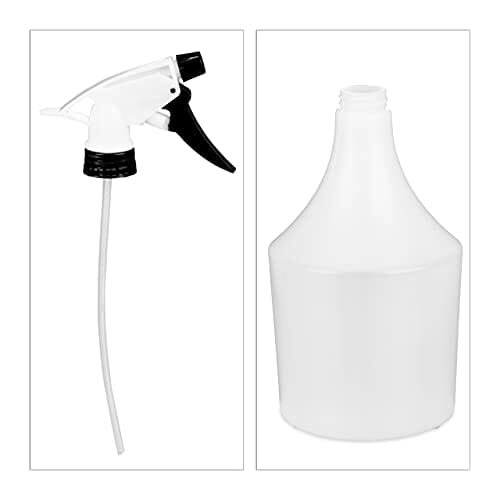 Relaxdays Butelka z rozpylaczem, zestaw 3 sztuk, regulowana dysza, 1 litr, ze skalą, tworzywo sztuczne, spryskiwacz do kwiatów, biało-czarny - obrazek 4