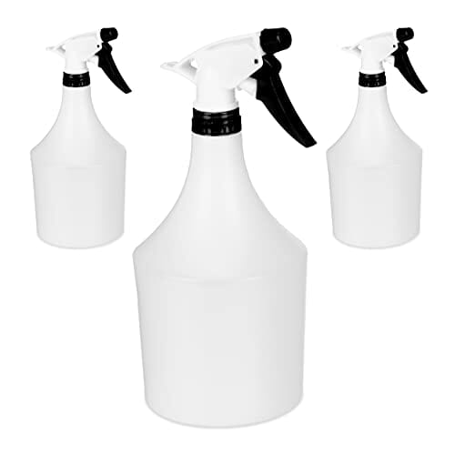 Relaxdays Butelka z rozpylaczem, zestaw 3 sztuk, regulowana dysza, 1 litr, ze skalą, tworzywo sztuczne, spryskiwacz do kwiatów, biało-czarny