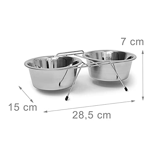 Relaxdays Podwójna miska ze stali nierdzewnej, z podstawką na miskę, miska dla psów i kotów, zestaw 0,47 l na karmę, srebrna - obrazek 5