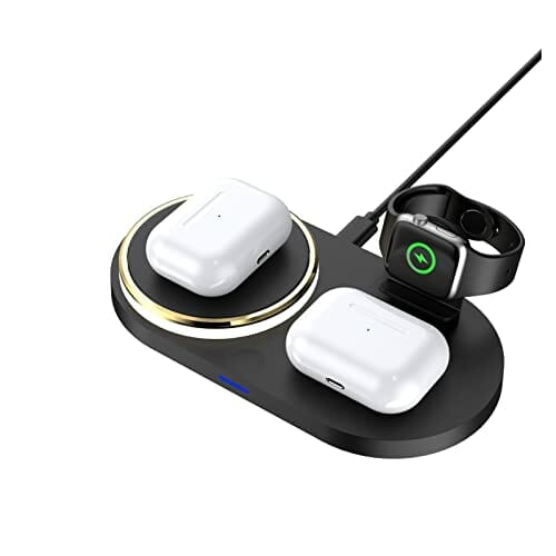 Bezprzewodowa ładowarka 4 w 1 Stojak 15 W Szybka bezprzewodowa stacja ładująca Kompatybilna z zegarkiem A-pple - iPhone 13Pro Max Z oświetleniem LED Wielofunkcyjny (Color : Noir) - obrazek 7