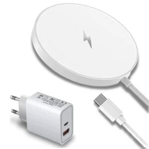 SCCVEE Magnetyczna ładowarka bezprzewodowa z ładowarką 18 W PD i USB C, 15 W, szybka bezprzewodowa ładowarka kompatybilna z iPhone 12/12 Mini/12 Pro/12 Pro Max/13/13 Pro/13 Pro Max, AirPods Pro/2