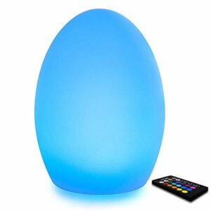Mr.Go 19cm LED Ei Licht Dimmbar Nachttischlampe mit Fernbedienung, Wiederaufladbar Batterie Ei-Nachtlicht Tischlampe für Kinderzimmer mit 16 RGB Farben und 4 Farbwechsel Modi