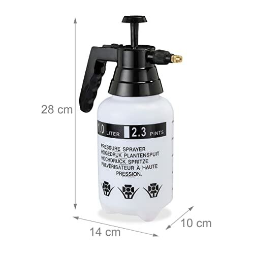 Relaxdays Butelka z rozpylaczem ciśnieniowym, regulowana dysza mosiężna, manometr, zwalczanie szkodników ogrodowych, 1 l, PE, czarna, 1 sztuka - obrazek 7