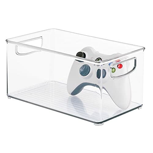 mDesign Zestaw 4 pudełek – Przechowywanie płyt CD – Długie otwarte plastikowe opakowania na płyty CD – Pudełka na płyty CD, Blu-Ray, konsole do gier i nie tylko – 4-pack – Przezroczysty - obrazek 5