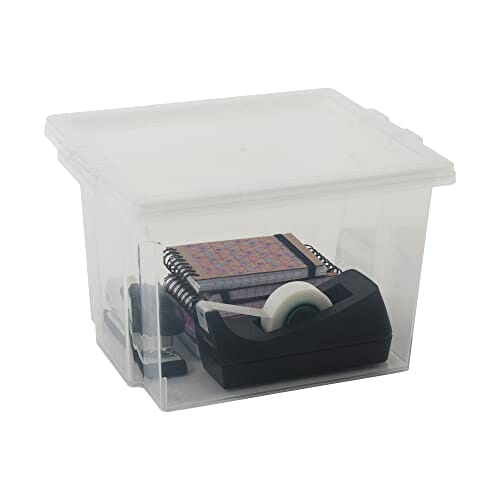 Iris Ohyama, Zestaw 3, Pudełka do przechowywania, 10 L, z pokrywą, możliwość układania w stosy, garaż, sypialnia, pokój dzienny - Useful Storage Box USB-S - Przezroczysty - obrazek 3