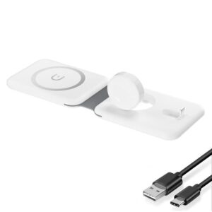 Bezprzewodowa ładowarka magnetyczna 65 W 3 w 1 do telefonu Oglądaj Słuchawki Stacja dokująca do szybkiego ładowania (Color : With Cable white EU, Size : 1)