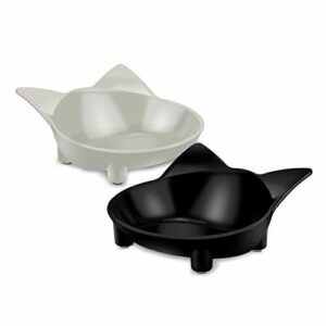 AEMIAO Miski dla kotów, antypoślizgowa miska na karmę dla kotów/miska do karmienia kotów, spersonalizowana miska dla kotów ulga w przypadku zmęczenia trzepaczki, zestaw 2 – szary/czarny