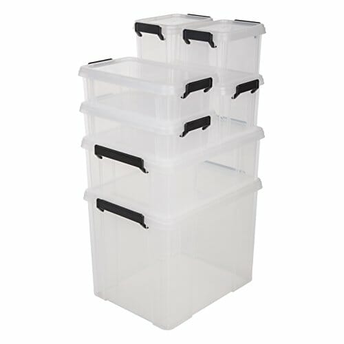 Iris Ohyama, Zestaw 4 sztuk, Pudełko do przechowywania , 4 L, możliwość układania w stos, garaż - Multi Box MBX-4 - Przezroczysty - obrazek 4