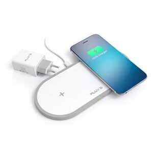 FLUX'S Bezprzewodowa podwójna ładowarka, bezprzewodowa, podwójne szybkie ładowanie, 5 W / 7,5 W / 10 W, Qi Fast Charger, wraz z zasilaczem, do iPhone 11/11Pro/XR/Xs Max/X/8/Airpods 2 Galaxy