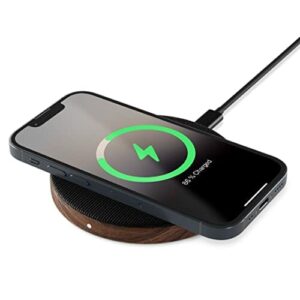 Woodcessories - Szybka ładowarka pojedyncza, indukcyjna stacja ładująca o mocy 15 W – bezprzewodowa ładowarka z drewna ciemno kompatybilna ze wszystkimi urządzeniami końcowymi obsługującymi technologię Qi
