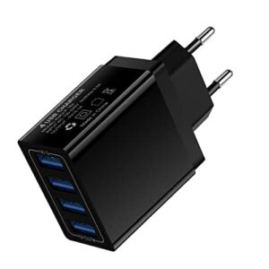 Stacja ładująca USB Uniwersalna 4-portowa ładowarka USB Travel 5V/5.1A Adapter do telefonu Inteligentna głowica ładująca Smart Phone Szybka ładowarka USB do biura, szkoły i domu (Color : Nero, Size