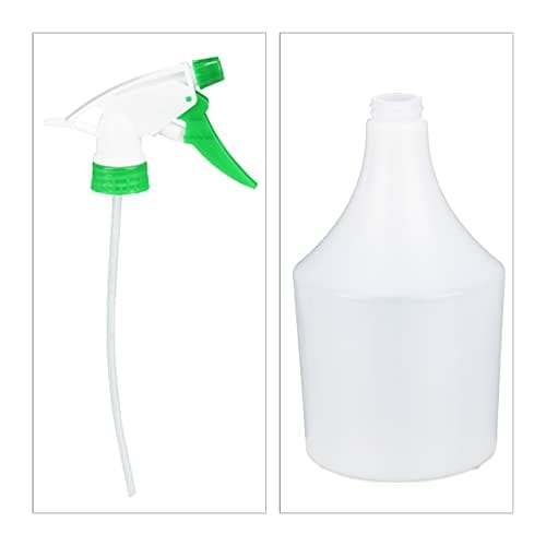 Relaxdays Butelka z rozpylaczem, zestaw 3 sztuk, regulowana dysza, 1 litr, ze skalą, tworzywo sztuczne, rozpylacz kwiatów, biało-zielony, 3 sztuki - obrazek 4