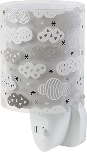 Dalber Lampka nocna z gniazdkiem dziecięcym, lampka nocna LED do pokoju dziecięcego, chmury, szara, 12 x 8 x 14 cm