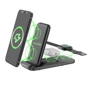 AirCover bezprzewodowa ładowarka 3 w 1, kompatybilna z Apple Watch Airpods, 15 W, indukcyjna stacja ładująca z certyfikatem Qi, kompatybilna z iPhone 13/13 pro/11/12/X/XS i Android